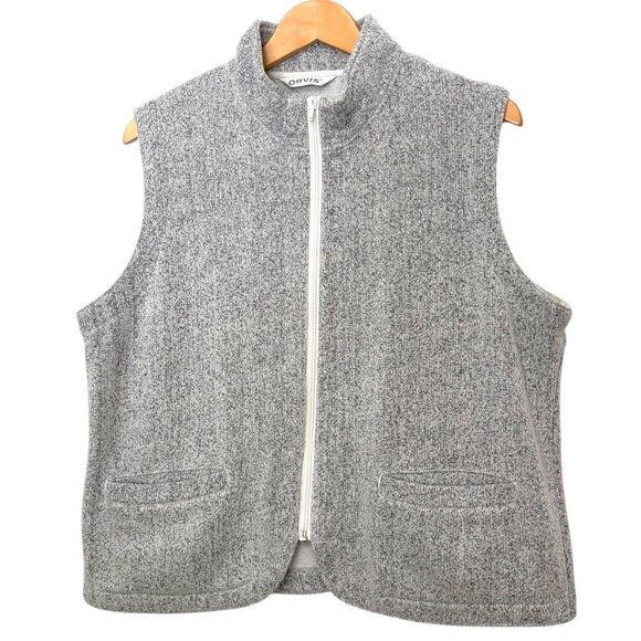 ORVIS Light Gray Marled Knit Vest Sz L Full Zip Front Pockets Classic Style EUC - Picture 1 of 6